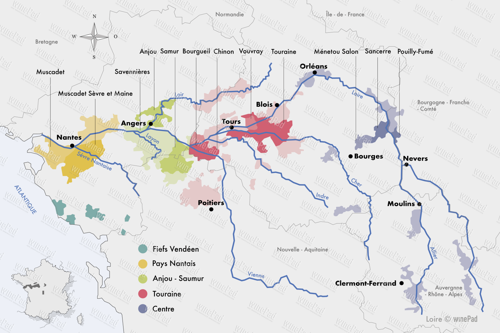 Loire Landkarten Frankreich winepad