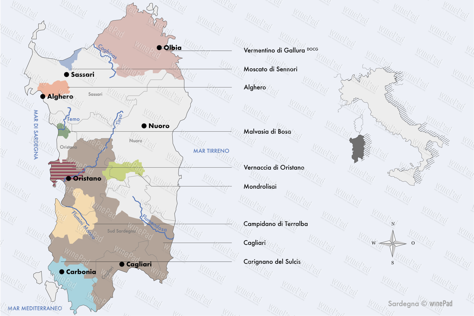 Sardinien Landkarten Italien winepad